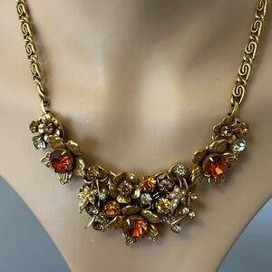 VINTAGE VENDOME AMBER RHINESTONE FLOWER NECKLACE.